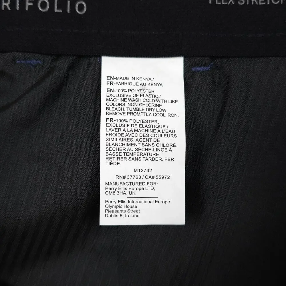 Perry Ellis Portfolio Mens Modern Fit Dress Pant 36x32 Indigo Blue Plaid Stretch
